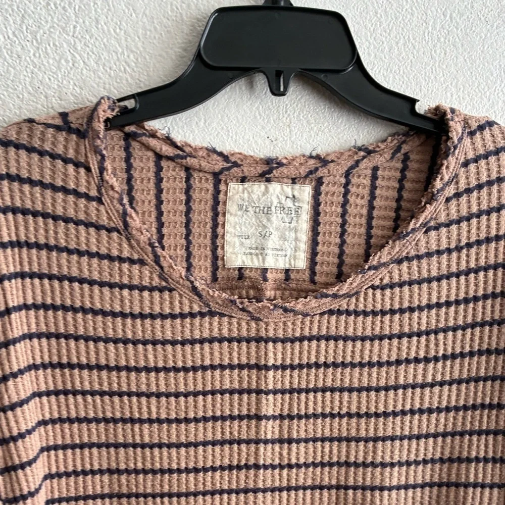 We The Free Auntie Em Brown and Black Striped Fringe Neck Peplum Sweater Top S